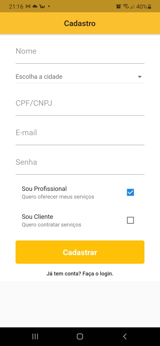 Print aplicação Flutter Serviços App